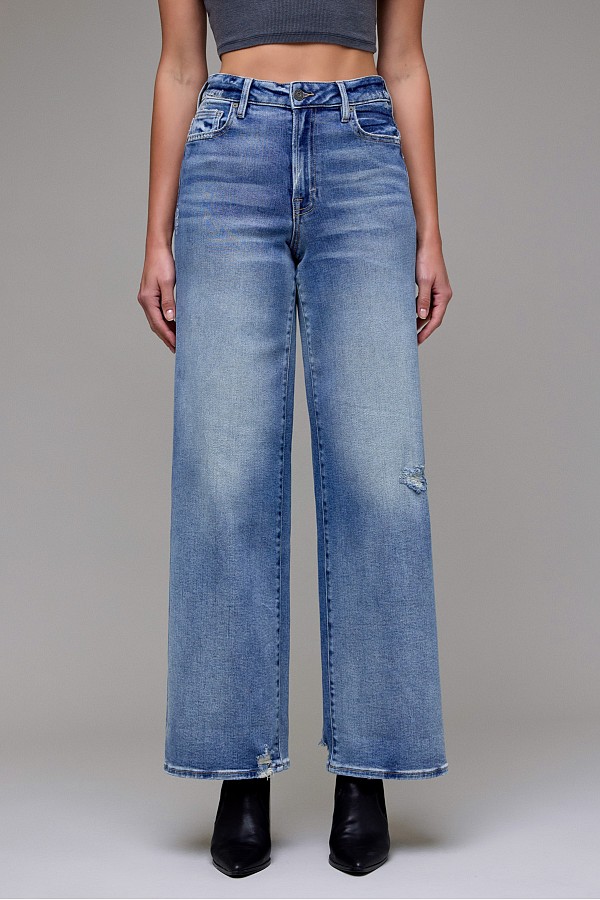 Medium Wash Clean Stretch High Rise Wide Leg